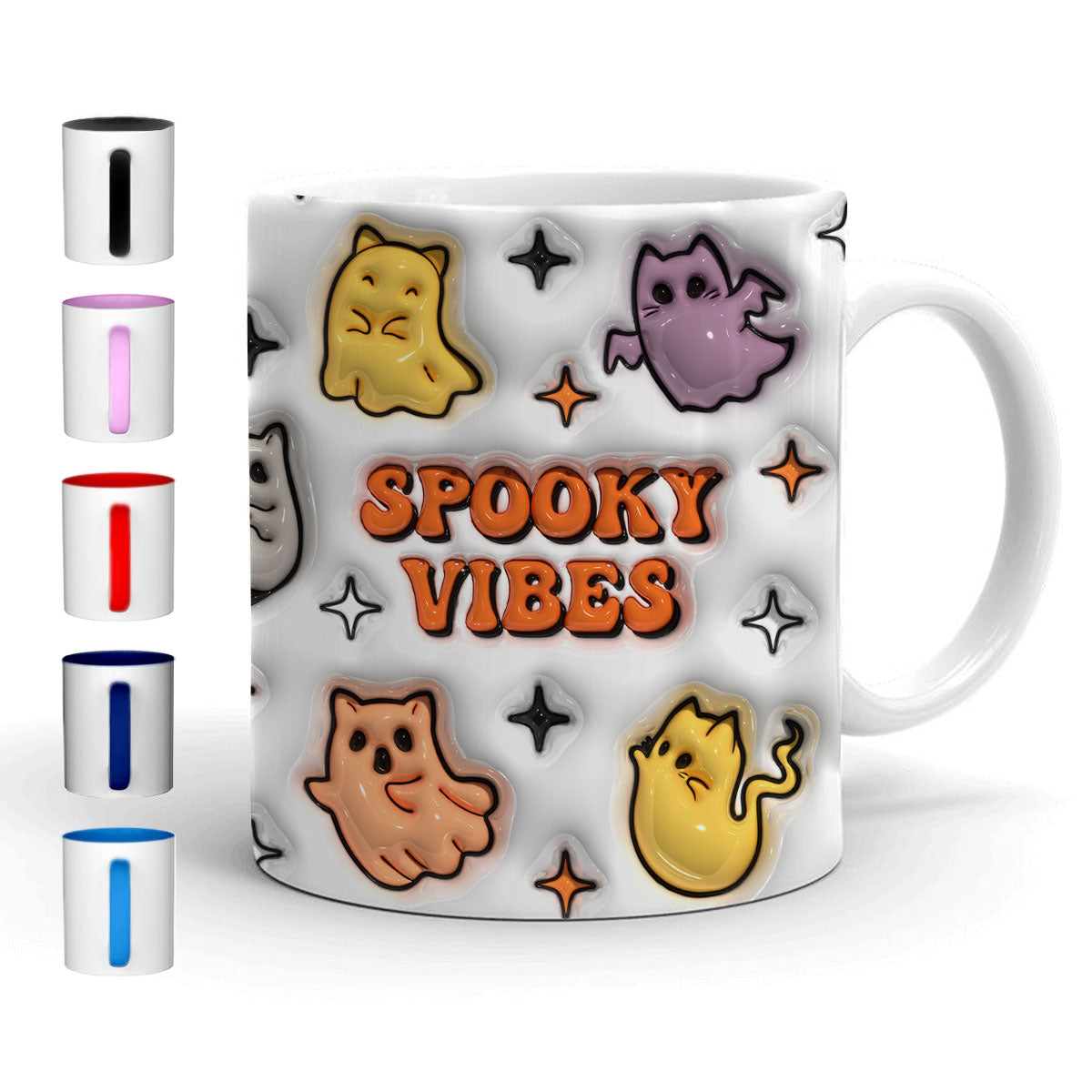 Petthouse | Cute Ghost Cat Mug, Spooky Vibes 3d Inflated Print Mug, Fall Coffee Mug, Cat Lover Gift