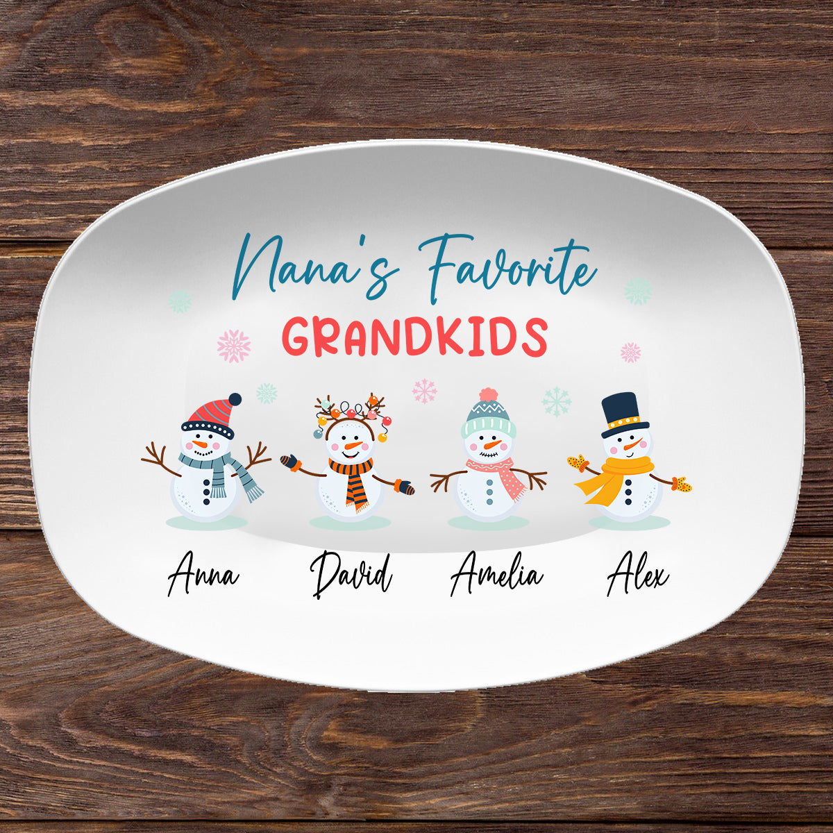 Petthouse | Personalized Snowman Grilling Palte, Grandma's Favorite Grandkids Plate, Family Platter, Christmas Gift Decoration