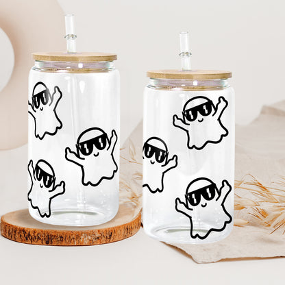 Petthouse | Middle Finger Ghost Halloween Can Glass, Iced Coffee, Coffee Cup, Smoothie Cup, Cute Ghost