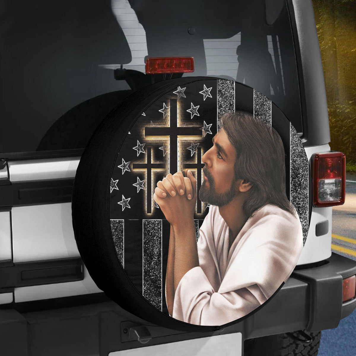 Petthouse | Jesus God Prayer Usa Flag God Bless America Wheel Tire Covers Jesus Christian Spare Tire Cover