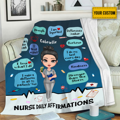 Petthouse | Personalized Nurse Daily Affirmation Fleece Blanket, Nursing Lover Throw Blanket, Medical Women