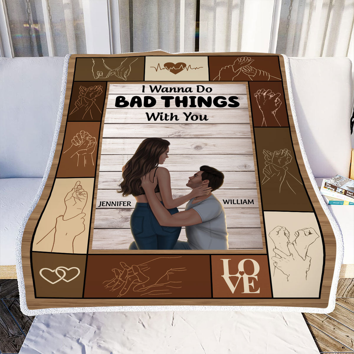 Petthouse | Customized I Wanna Do Bad Things With You Soft Blanket, Let's Make Love Matching Couple Blanket