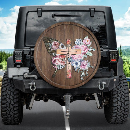 Petthouse | Jesus Believer Spare Tire Cover Faith Tire Protector Butterfly Flower Car Accessory New Car Gift