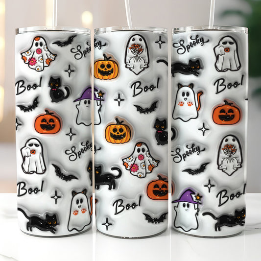 Petthouse | Boo Ghost Spooky Season Halloween Skinny Tumbler, Boo Cat 20oz Tumbler, Halloween