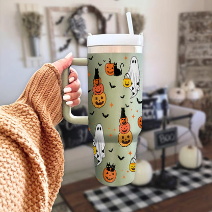 Petthouse | Cute Ghost Halloween 40oz Tumbler, Pumpkin Black Cat Tumbler, Spooky Pumpkin Insulated Cup