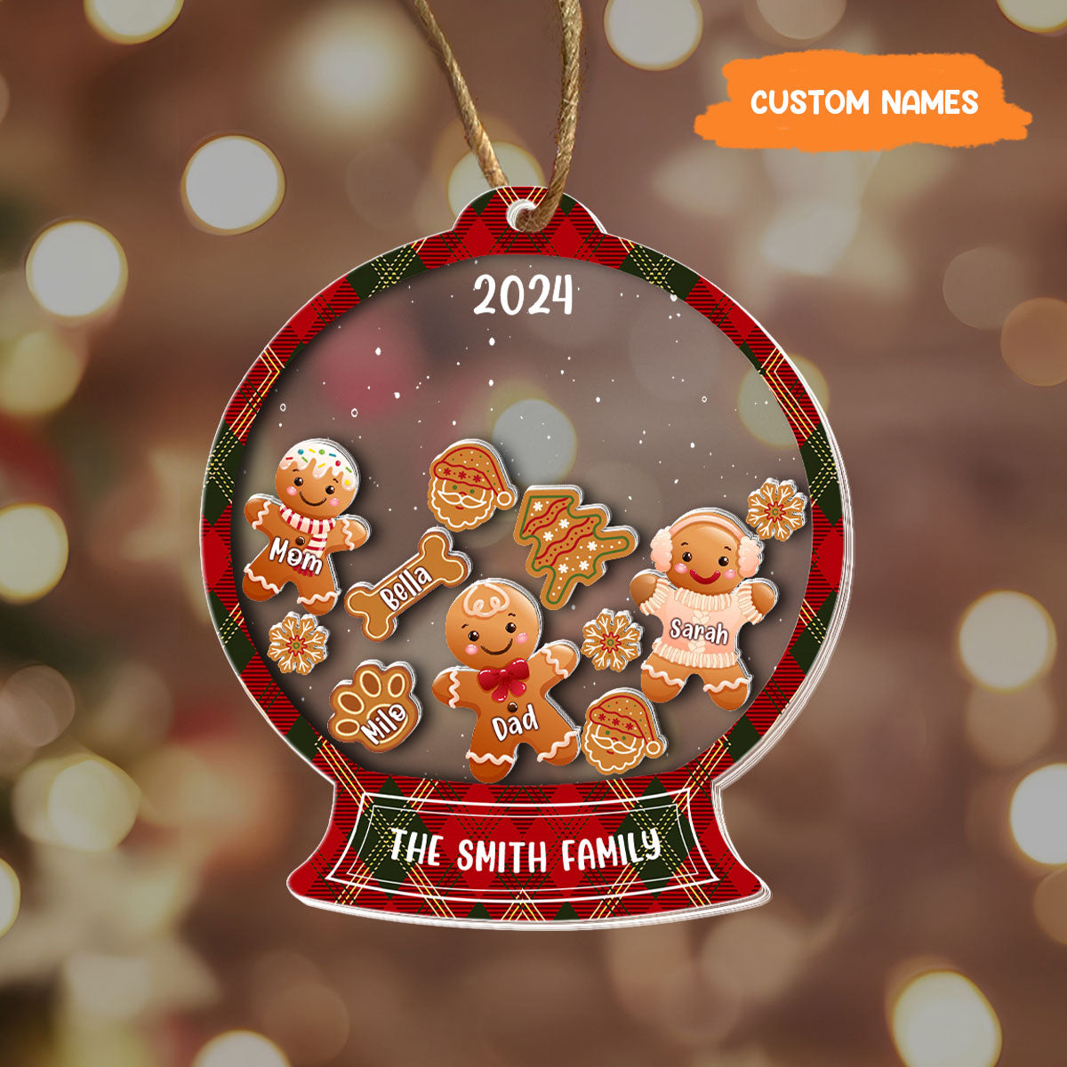 Petthouse | Personalized Shaker Ornament With Gingerbread Family And Pets, Family Ornament 2024