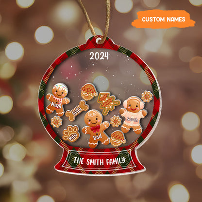 Petthouse | Personalized Shaker Ornament With Gingerbread Family And Pets, Family Ornament 2024