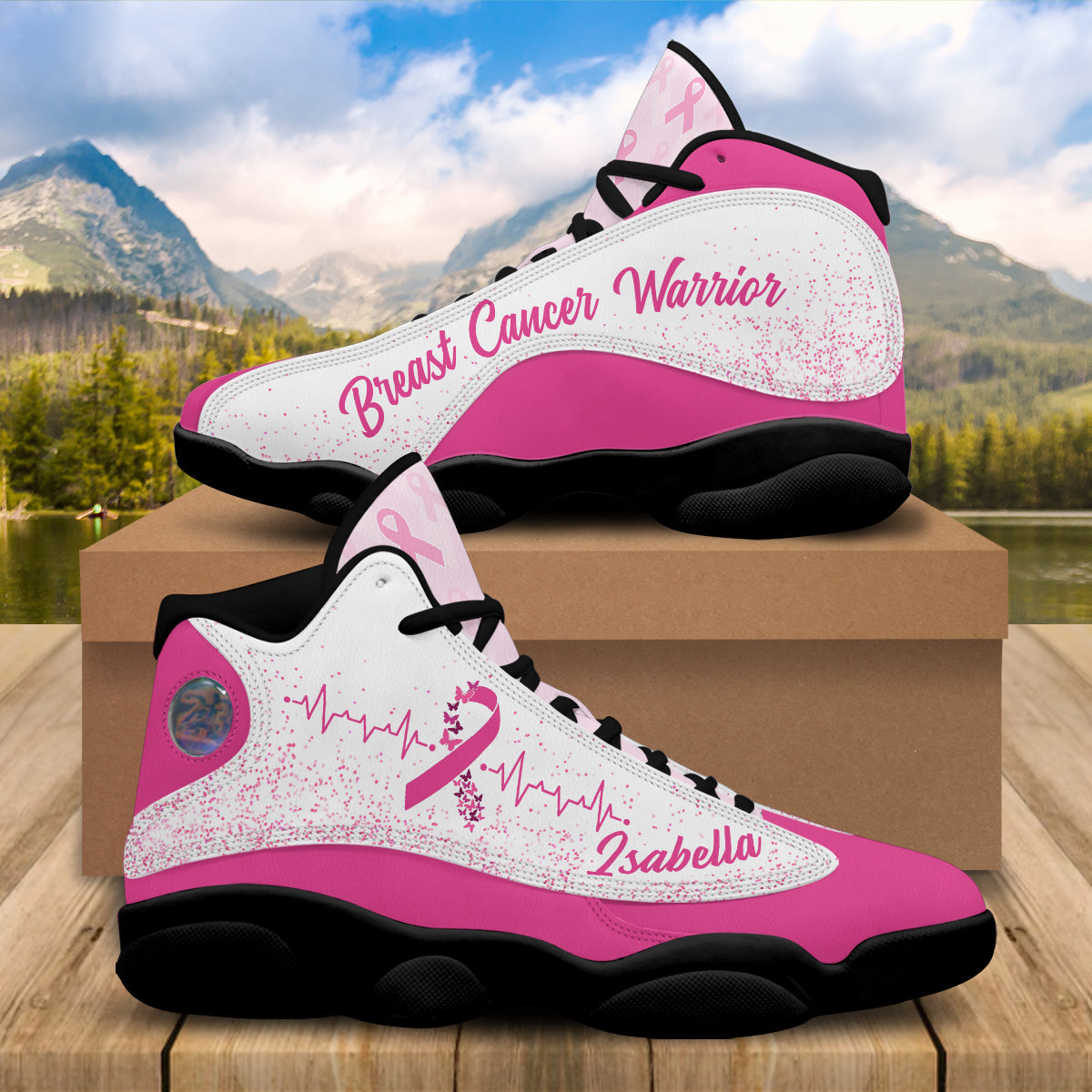 Petthouse | Personalized Name Breast Cancer Awareness Shoes, Breast Cancer Warrior, Pink Ribbon Basketball Shoes, Breast Cancer Gifts