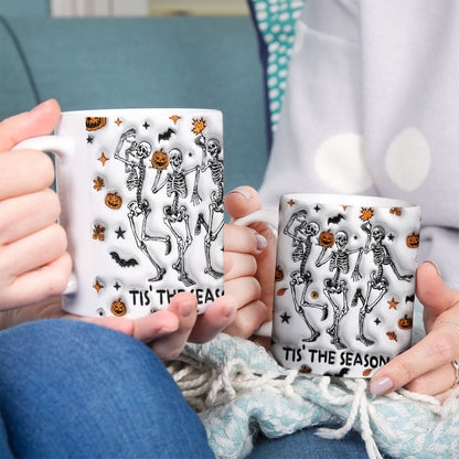Petthouse | Skeleton Dancing Inflated Effect 3d Coffee Mug, Halloween Tis' The Season, Ghost Spooky Vibes