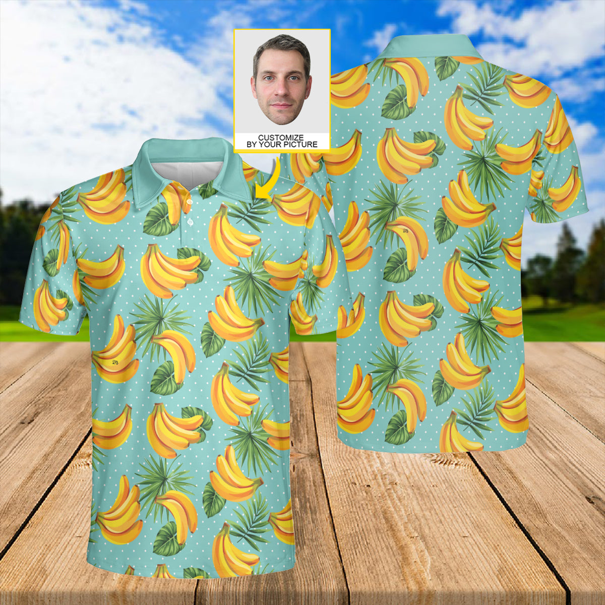 Petthouse | Customized Picture Palm Tree Banana Seamless Pattern Polo Shirt Banana Fruits Summer Golf Shirt Friends