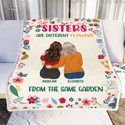 Petthouse | Customized Sisters Are Different Flowers Sofa Cough Blanket, To My Sister Sherpa Blanket, Family Gifts