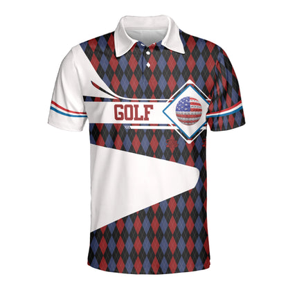 Petthouse | Golf Polo Shirt Golf American Flag Pattern Golf Argyle Seamless Golfer Gift Polo For Golf Players Daddy