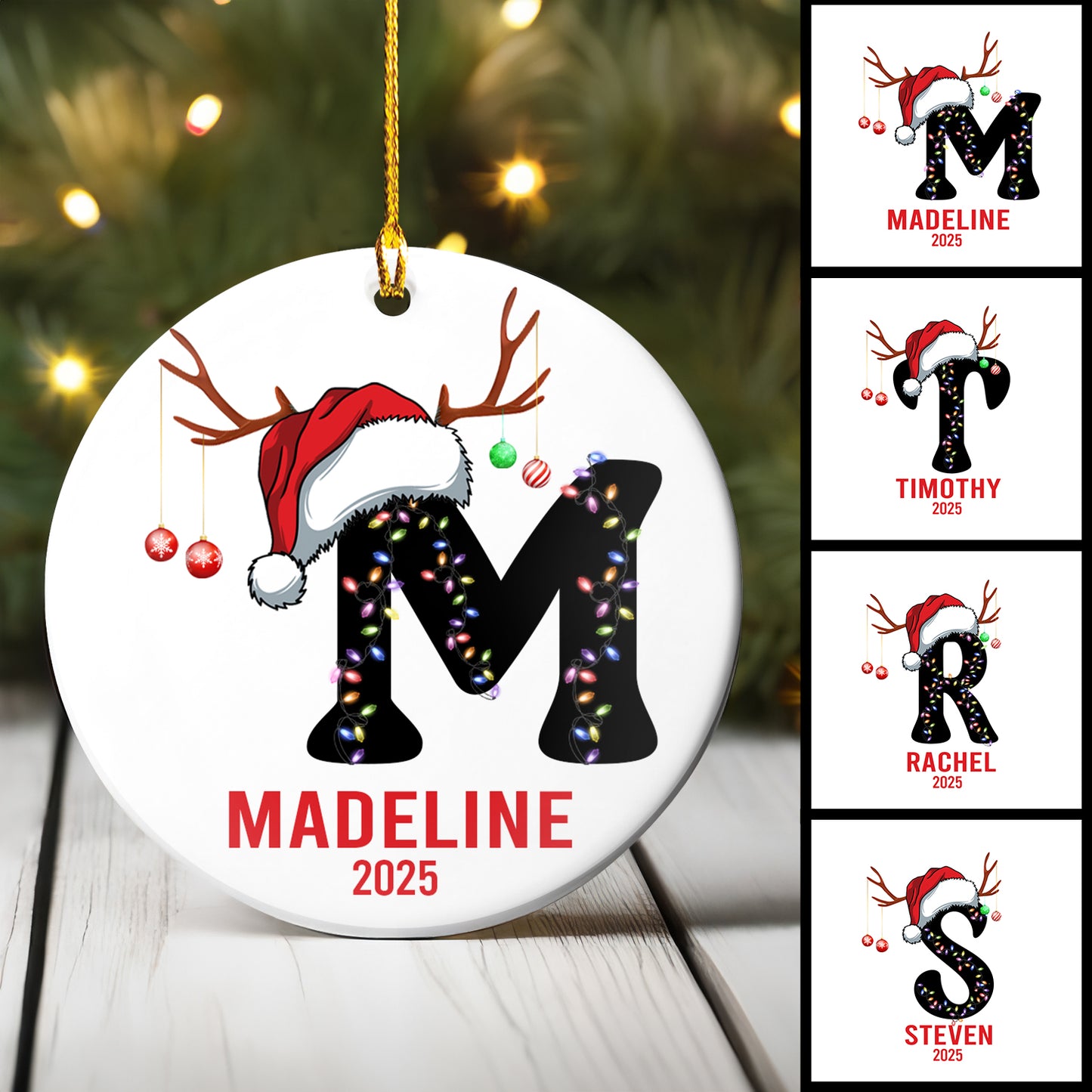 Petthouse | Personalized Letter Name Ornament Family Christmas Ornament, Monogram Alphabet Xmas Ornament