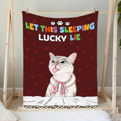 Petthouse | Customized Cat Lovers Sherpa Blanket, Let This Sleeping Lucky Lie Fleece Blanket, Life Is Better With Pets