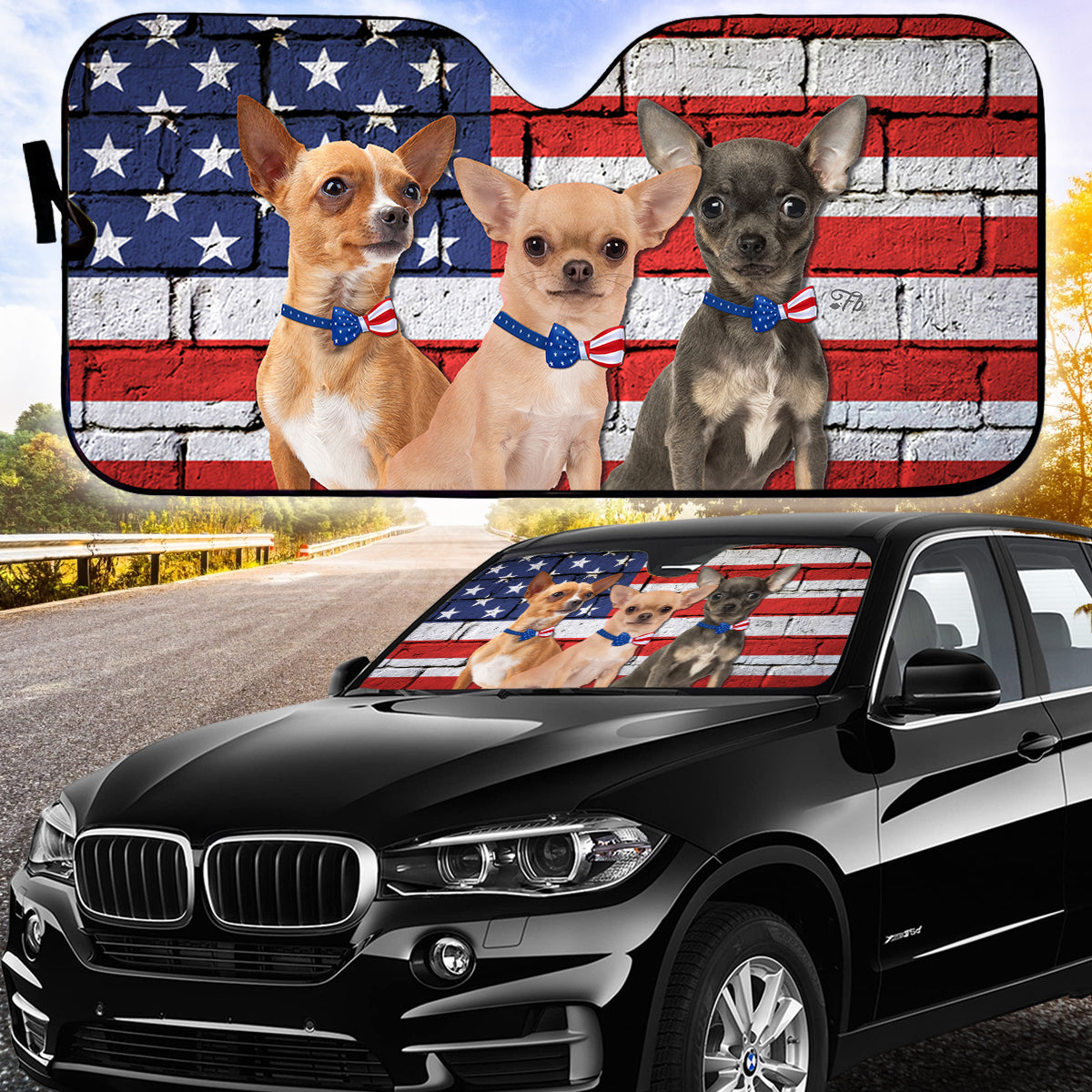 Petthouse | Chihuahua American Flag Windshield Sun Shade Patriot Dog Automotive Interior Sun Protection