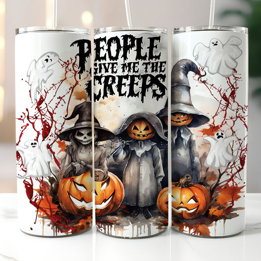 Petthouse | Halloween People Give Me The Creeps Skinny Tumbler, Funny Ghost Halloween, Spooky Season