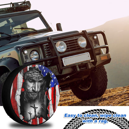 Petthouse | Jesus Grunge Usa Flag Farmhouse Durable Tire Protector Christian Faith Gift Spare Tire Cover