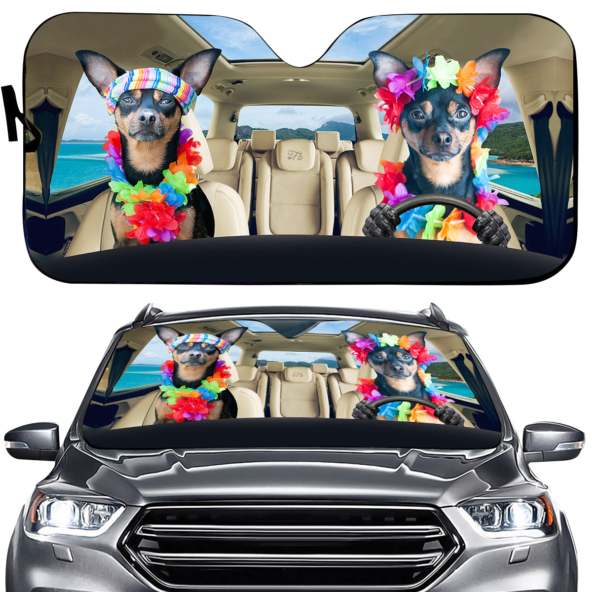 Petthouse | Windshield Sunshade Hawaiian Dog Sunshade Chihuahua Beach Trip Car Sun Shade Windshield