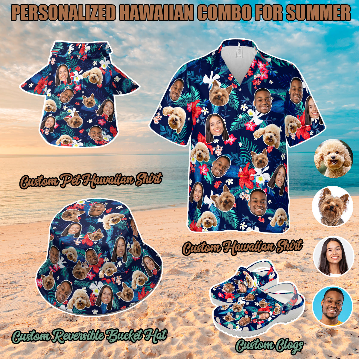 Petthouse | Custom Hawaiian Shirt Dog Cat Face Holiday Tropical Pattern, Bachelor Party Summer