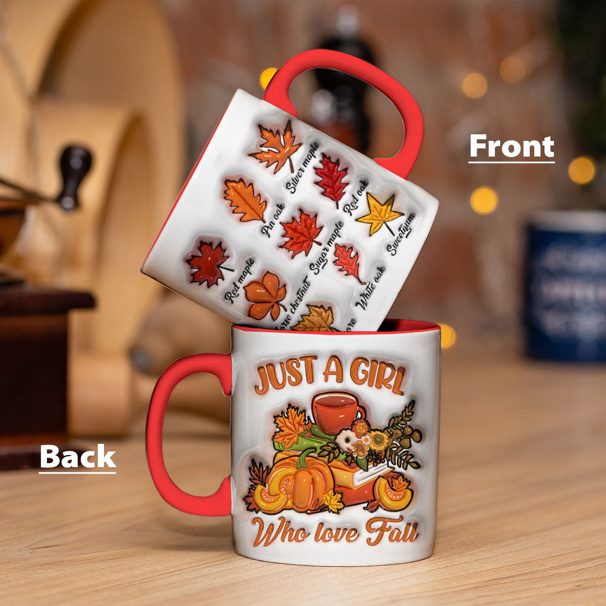 Petthouse | Just A Girl Who Love Fall Mug, 3d Inflated Fall Leaves Mug, Retro Fall Season Thanksgiving