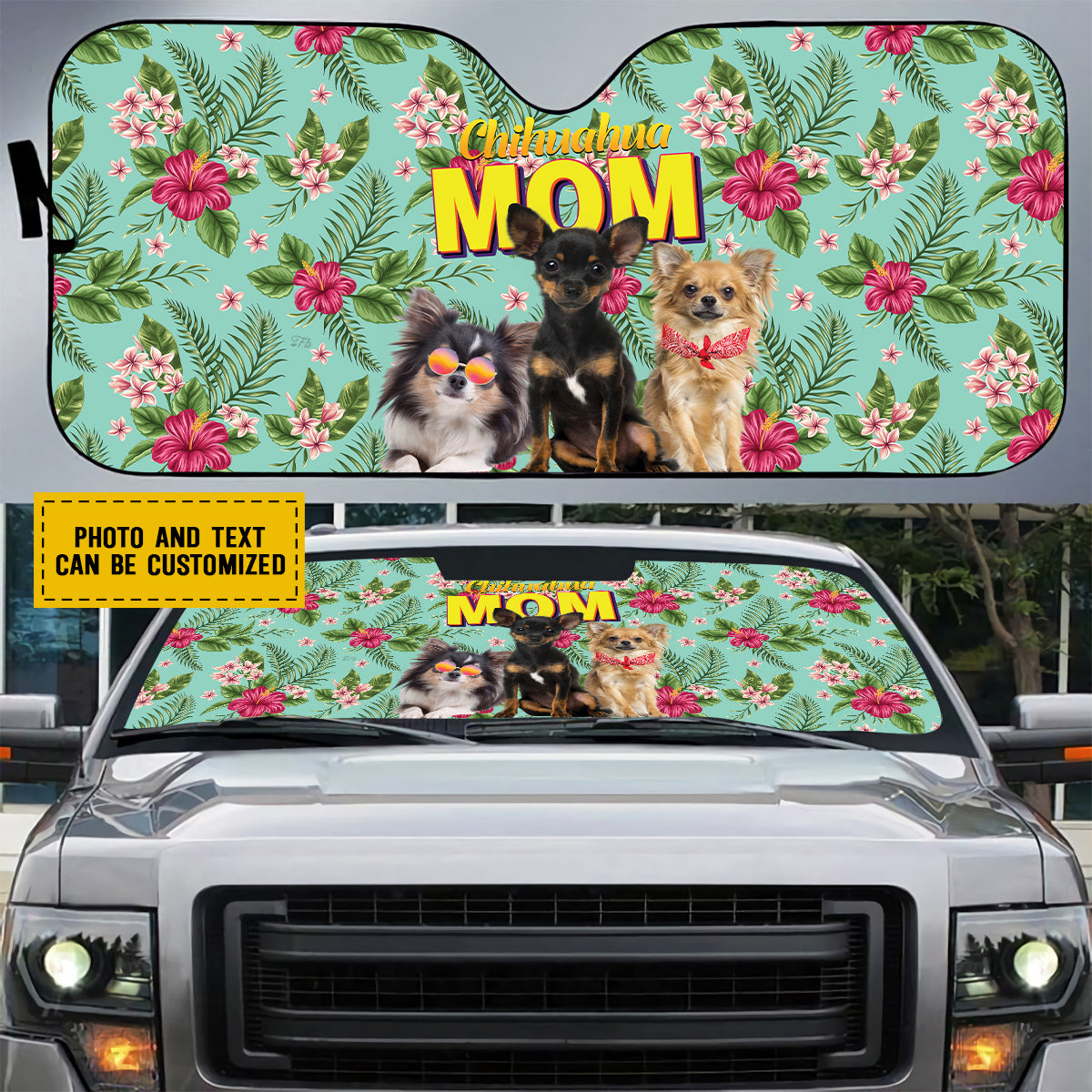 Petthouse | Personalized Chihuahua Hawaii Tropical Sunshade For Car Dog Mom Windshield Sun Shade