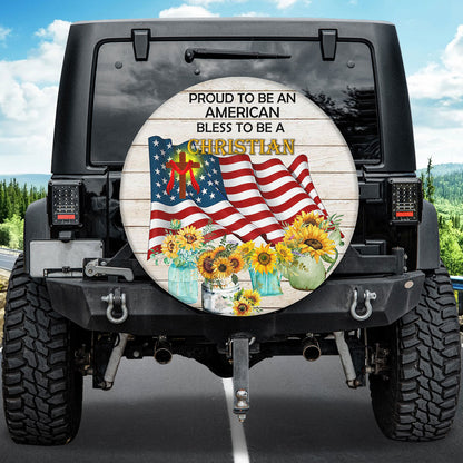 Petthouse | Sunflower American Flag Custom Tire Cover Jesus Catholic Proud To Be American Spare Tire Cover