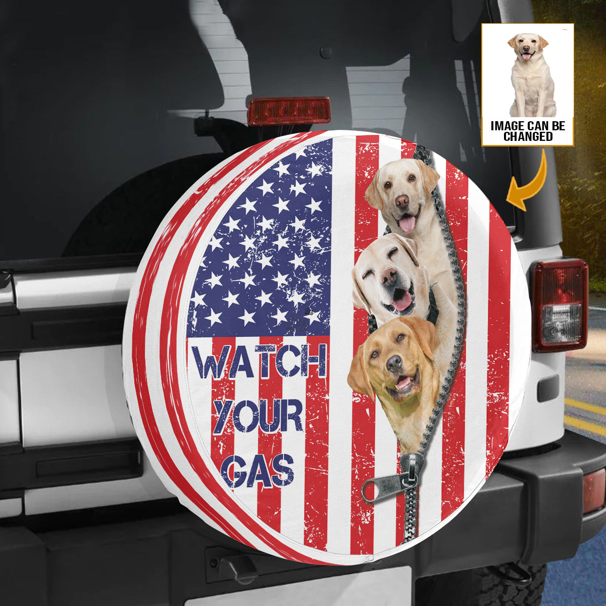 Petthouse | Labrador Retriever Customizable Spare Tire Cover Watch Your Gas Tire Wheel Protector Fun Car