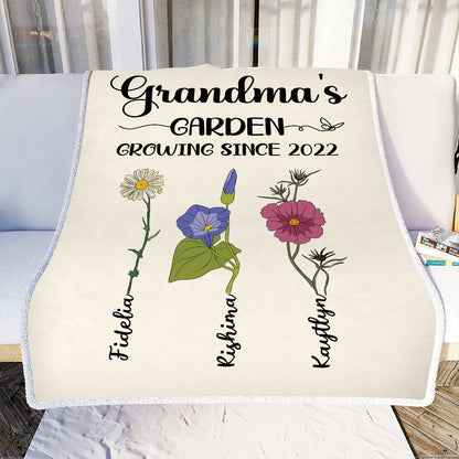 Petthouse | Customized Grandma's Garden Growing Since Throw Blanket, March 8th Fleece Blanket For Grandmother