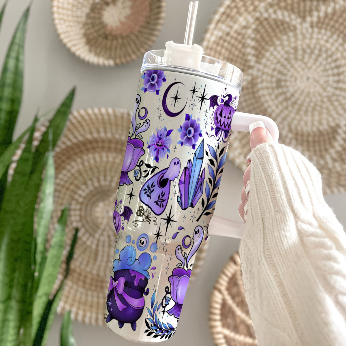 Petthouse | Magical Halloween 40oz Tumbler, Cute Spooky Tumbler Wraps, Retro Ghost Witch Halloween