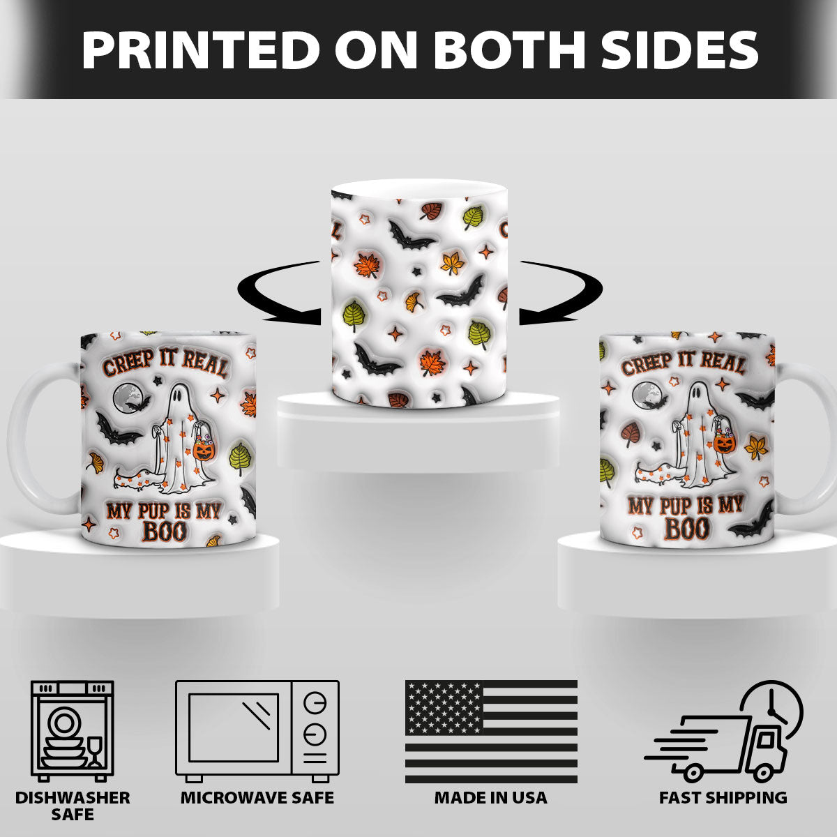 Petthouse | Halloween Ghost Walking Dog Mug, Creep It Real 3d Inflated Effect Printed Mug, Spooky Vibes