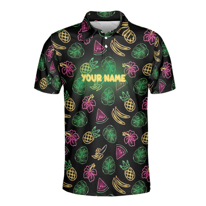 Petthouse | Customized Name Banana Pizza Hibiscus Tropical Neon Polo Shirt Summer Shirts For Men Activewear Workout