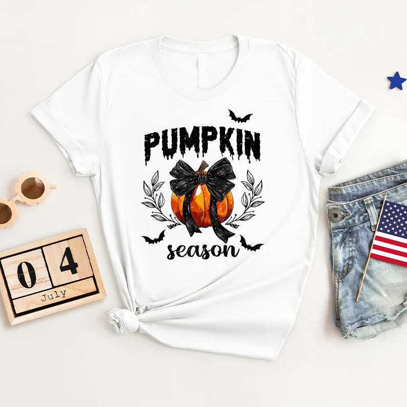 Petthouse | Coquette Pumpkin Season Shirt, Fall Pumpkins Coquette Black Bow, Spooky Season Fall Autumn Gift