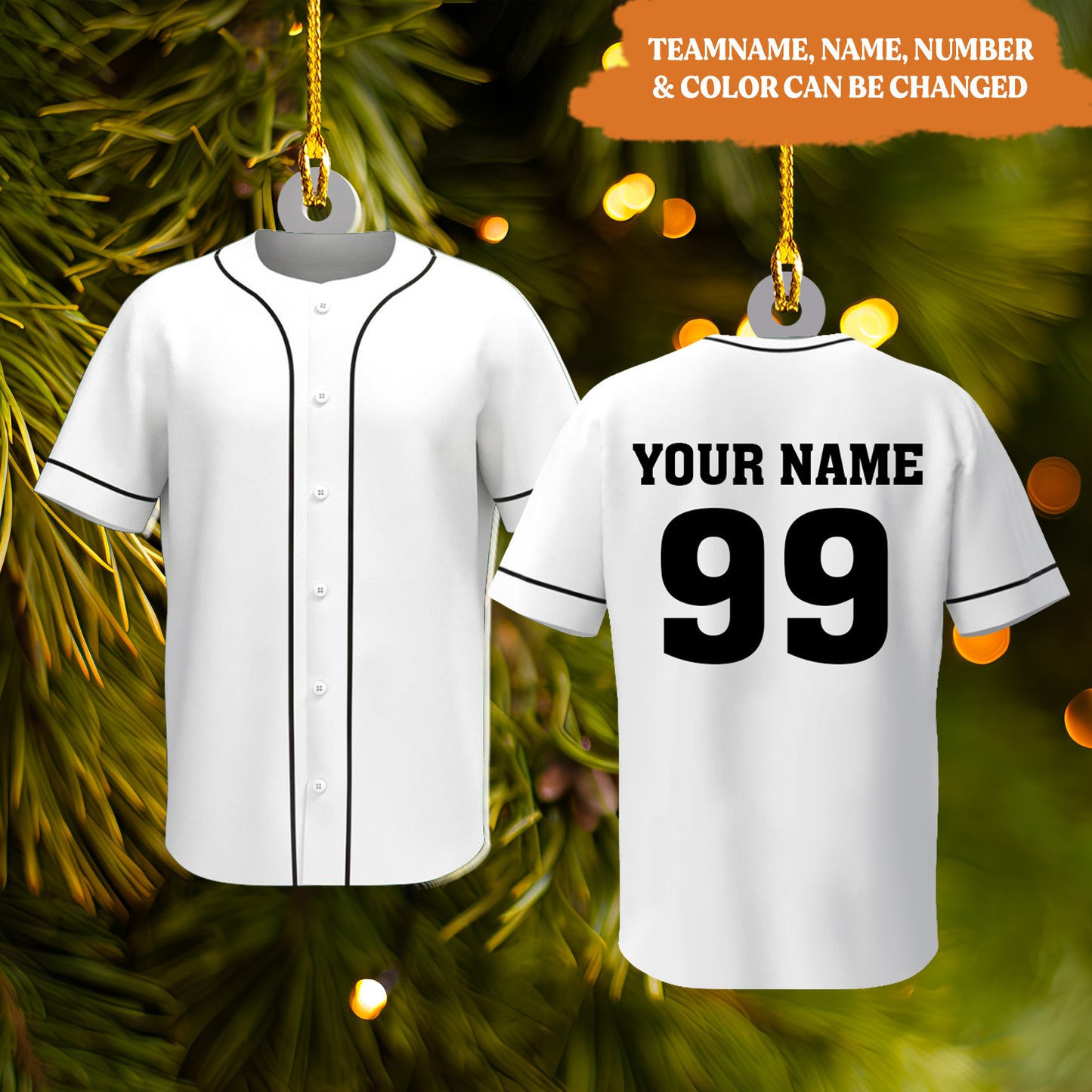 Petthouse | Custom Name Number Baseball Shirt Christmas Ornament, Flat Baseball Team Ornament