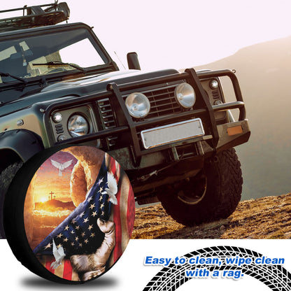 Petthouse | Jesus Hand Pull American Flag Wheel Tire Covers Jesus Christian Seasonal Tire Totes Universal Fit