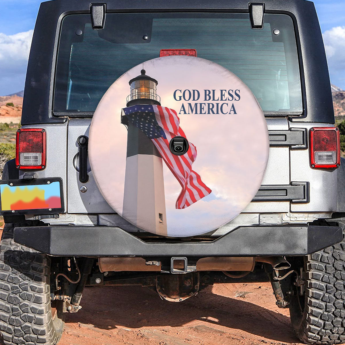 Petthouse | American Light House God Bless America Wheel Tire Covers Jesus Christian Religious