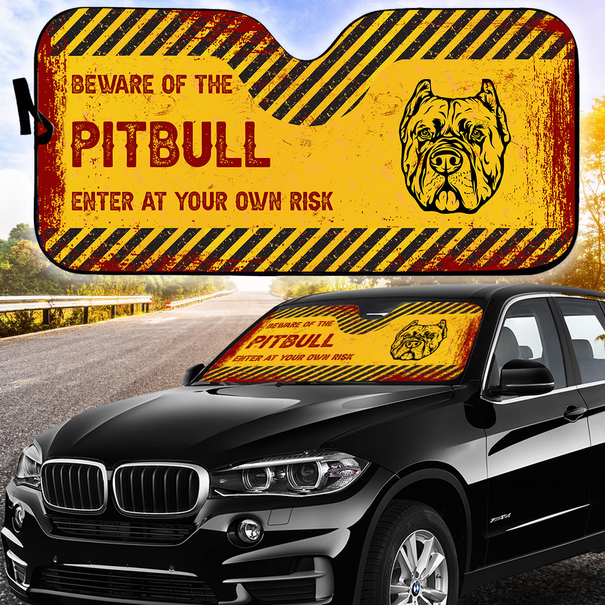 Petthouse | Beware Of The Pitbull Dog Car Sun Shade Windshield Dog Head Car Auto Sun Shade Dog Lover