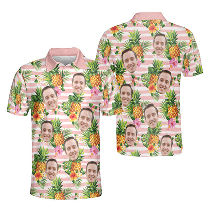 Petthouse | Customized Picture Palm Tree Pineapple Seamless Pattern Polo Pineapple Summer Beach Vibes Golf Shirt Dad