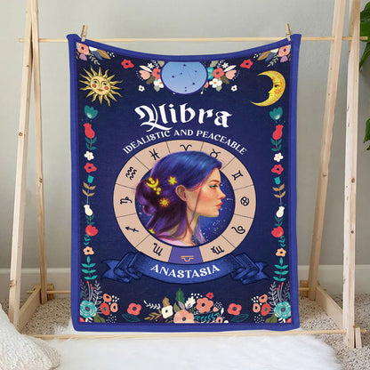 Petthouse | Personalized Zodiac Astrology Fleece Blanket To Best Friends, Libra Zodiac Birthday Throw Blanket To Nieces