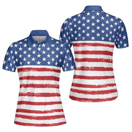 Petthouse | American Flag Polo Shirt For Women Independence Day Polo Patriot Gifts American's Lovers Gift Mommy Gifts