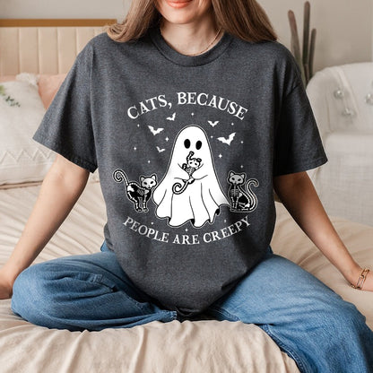 Petthouse | Cats Because People Are Creepy Shirt, Halloween Ghost Cat Shirt, Cat Creepy Shirt, Cat Lovers