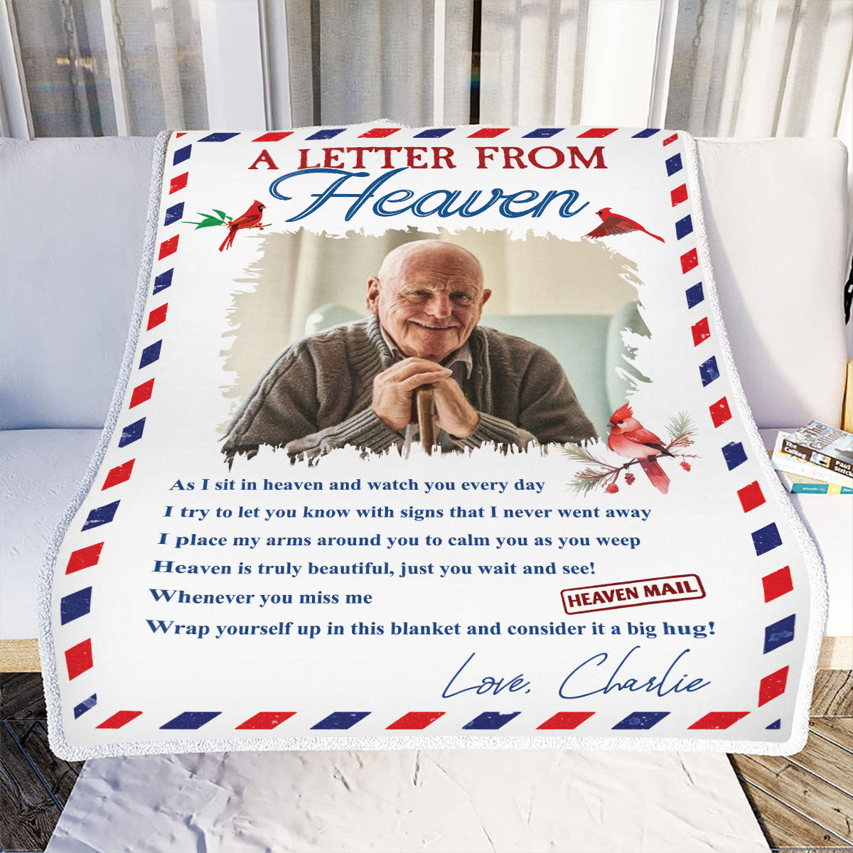 Petthouse | Customized Photo A Letter From Heaven Wrap Yourself Up Soft Blanket, Loss Of Dad Gift For Family