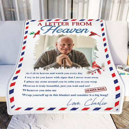 Petthouse | Customized Photo A Letter From Heaven Wrap Yourself Up Soft Blanket, Loss Of Dad Gift For Family