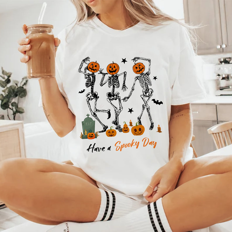 Petthouse | Dancing Skeleton Pumpkin Shirt, Spooky Day Shirt, Halloween Pumpkin Skeleton Dancing Party