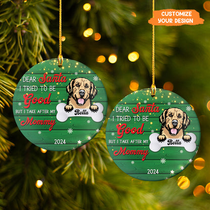 Petthouse | Personalized Dog Christmas Ornament, Dear Santa I Tried To Be Good, Dog Mama Ornament