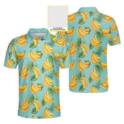 Petthouse | Customized Picture Palm Tree Banana Seamless Pattern Polo Shirt Banana Fruits Summer Golf Shirt Friends