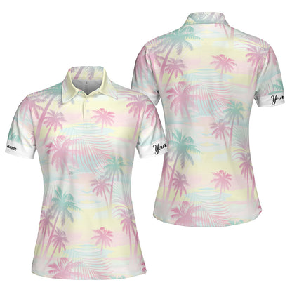 Petthouse | Customized Name Palm Tree Beach Hawaiian Set Tropical Palm Summer Combo Outfit Beach's Lovers Gift