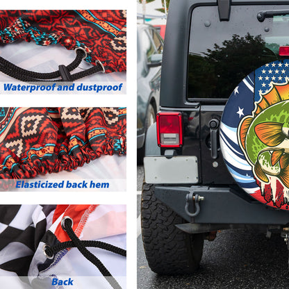 Petthouse | Customized Name Fishing Grunge Stylized American Flag Spare Tire Cover Fishing Car Accessory Car Decoration