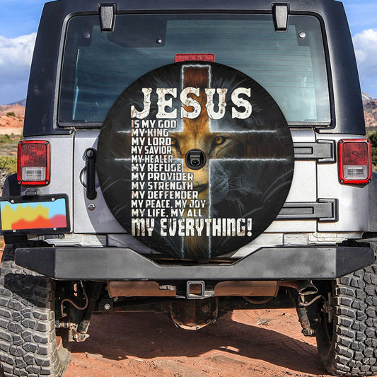 Petthouse | Lion Jesus Cross Durable Tire Protector Jesus Catholic Jesus Is My Everything Spare Tire Cover