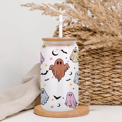 Petthouse | Personalized Halloween Ghost Glass Can, Cute Ghost Glass, Ice Coffee Cup, Spooky Season