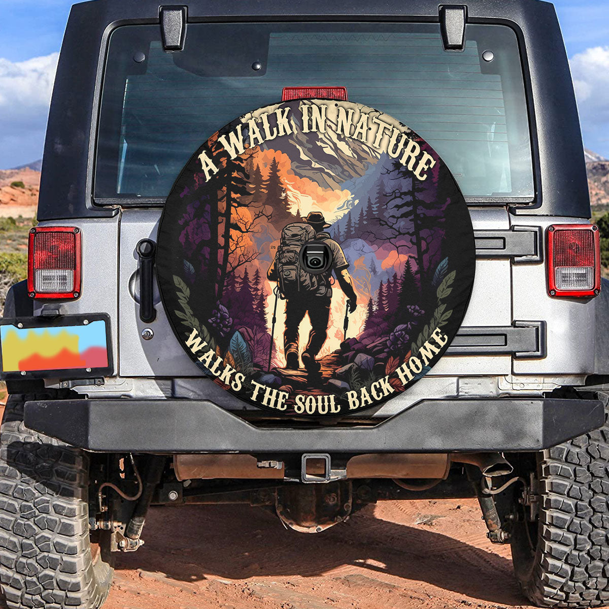 Petthouse | Motivational Hiking Quote Spare Tire Cover Hiking Adventure Mountain Landscape Tire Protector Truck Cover